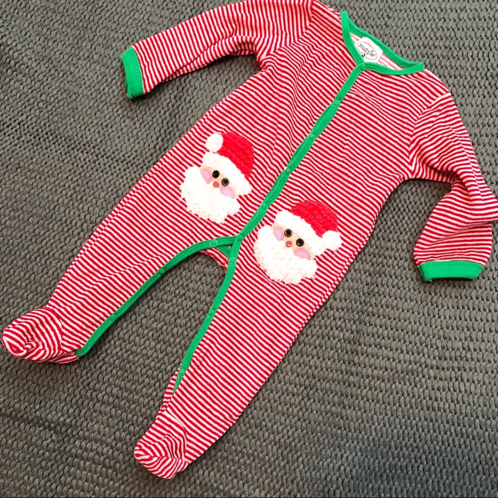 Mudpie Striped Santa Super Soft Red Footie Pajamas - Picture 2 of 7